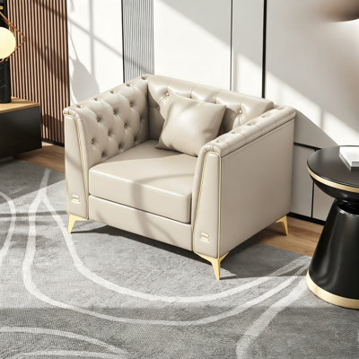 Luxury Leather Chesterfield Tufted Modular Sofa Set with Gold Metal Legs