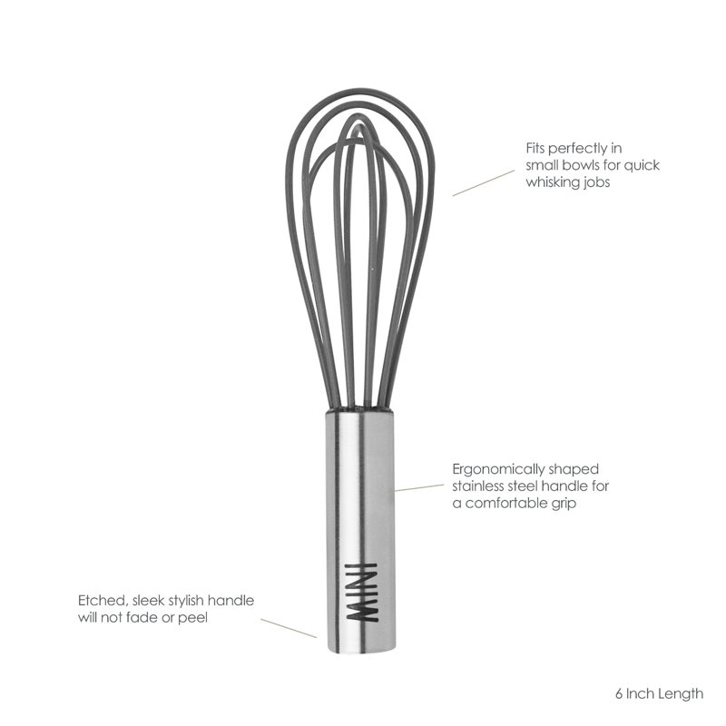 Tovolo 6" Silicone Mini Whisk, Stainless Steel/Charcoal