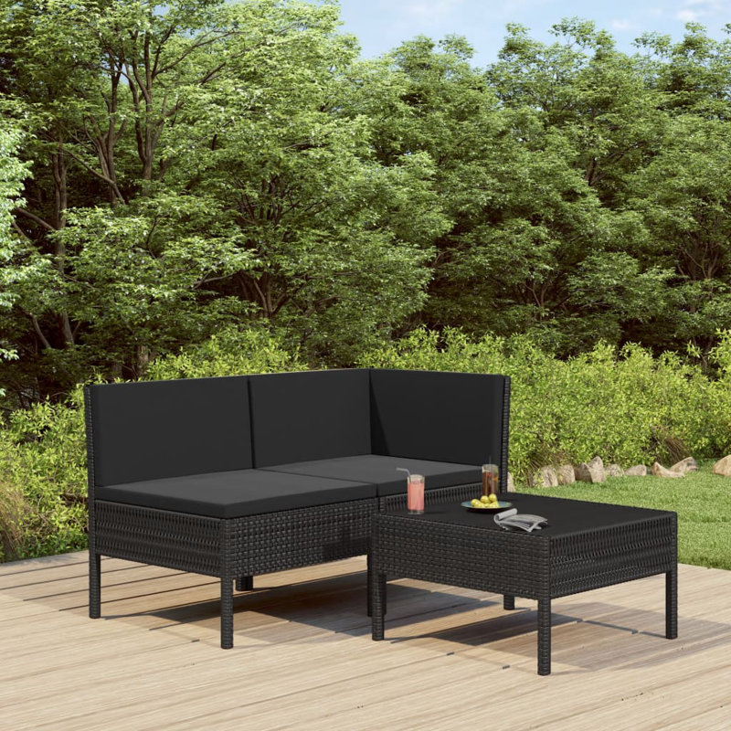 Chaise longue avec coussins 3 pièces Ingi, Noir, Noir