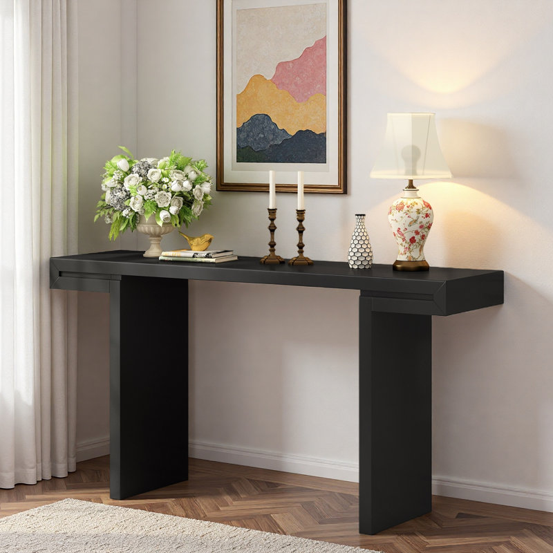 Console avec lignes géométriques et pieds réglables, Noir