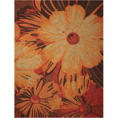 Tapis intérieur / extérieur orange / brun crocheté à la main