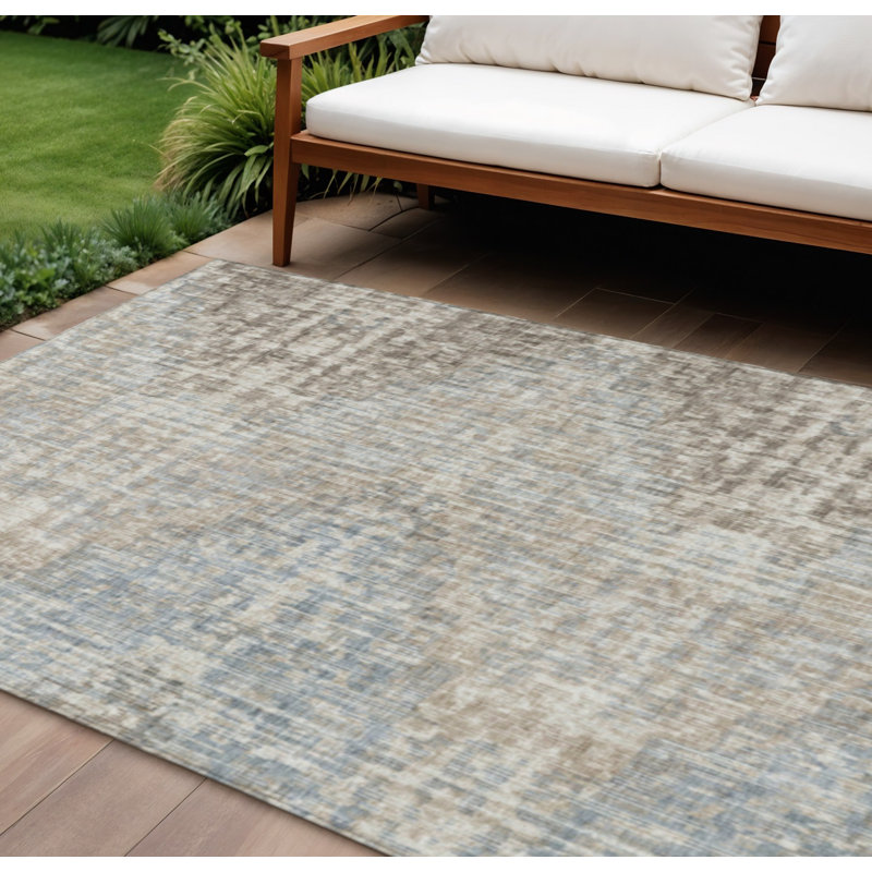 Tapis intérieur / extérieur beige et gris à motif géométrique 9 pi x 12 pi