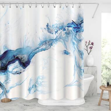 Watercolor Marble Texture Blue Flower Shower Curtain Bathroom Accessories  Set