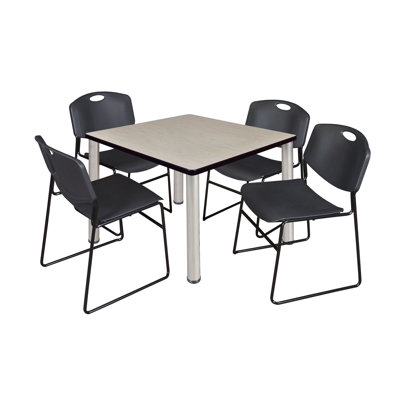 Kee Square Breakroom Table Top, 4 Zeng Stack Chairs