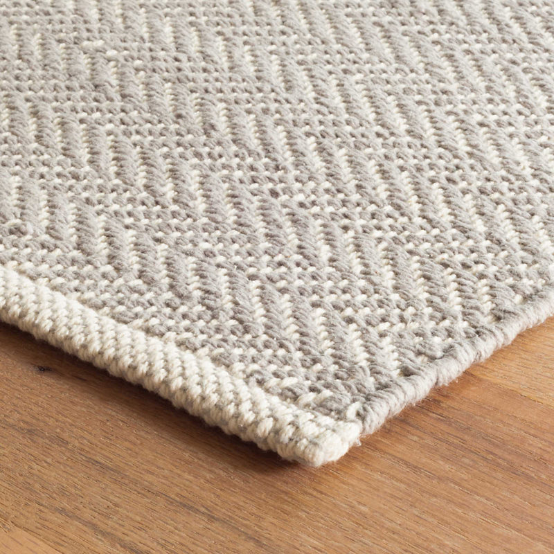 Herringbone Dove Grey Handwoven Cotton Rug, Rectangle 2' x 3'