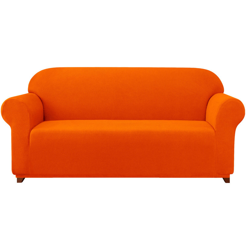 Soft Spandex Stretch Box Cushion Sofa Slipcover, Orange, 104" H x 235" W x 107" D