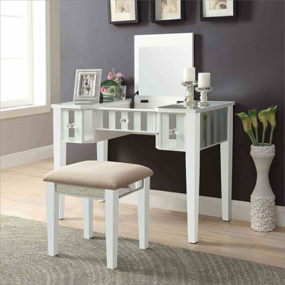 Ensemble coiffeuse avec tabouret et miroir Salyer