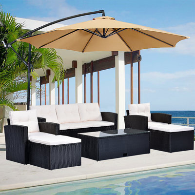 6-piece Beige All-weather Wicker Pe Rattan Patio Outdoor Dining Conversation Sectional Set With Coffee Table, Wicker Sofas, Ottomans And Removable Cus -  BESTCOSTY, d220