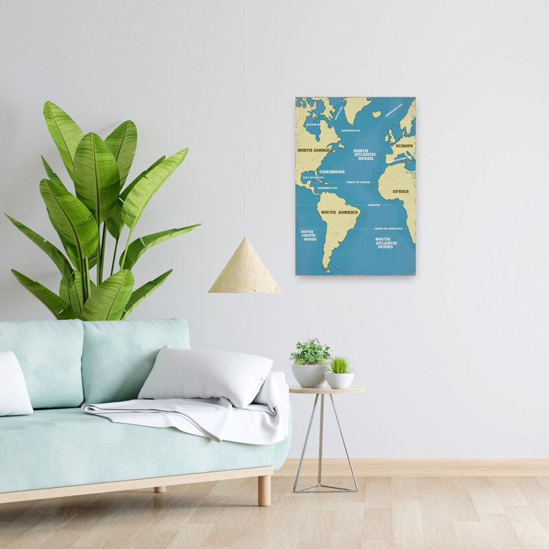 Art mural rétro, carte du monde rétro, H 24 po x l 16 po