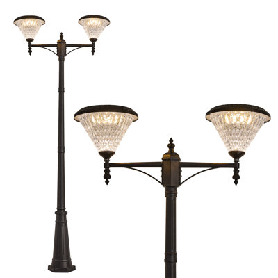 2-Head Solar Outdoor Post Light with Remote Control, Waterproof Dusk to Dawn Lamp Post for Garden, Pathway, Driveway & Yard