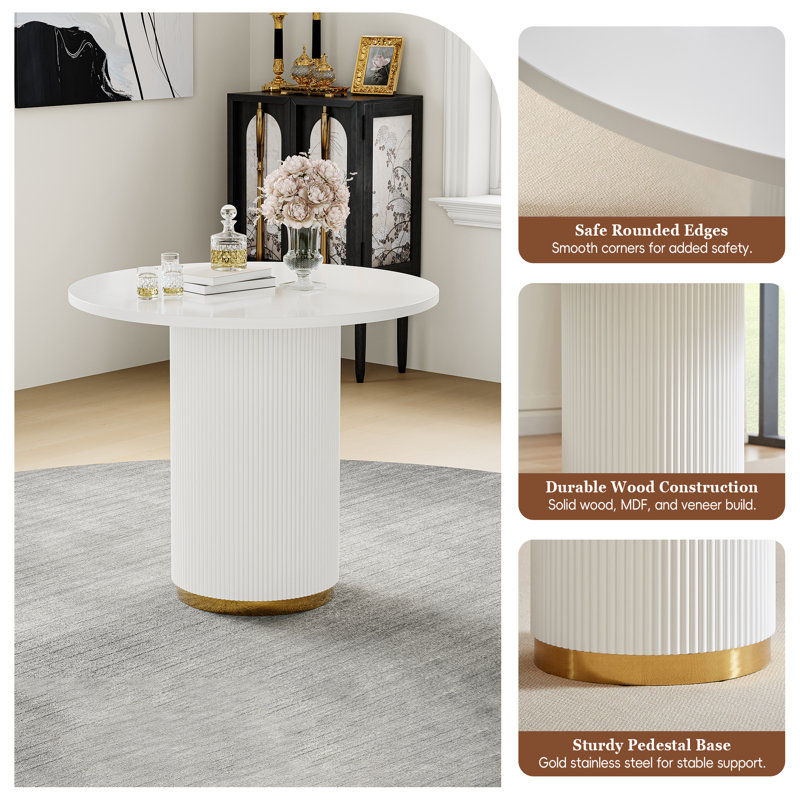 Ensemble de table de salle à manger 3 pièces avec fauteuils à oreilles en velours - Base piédestal, sièges 2, petit espace