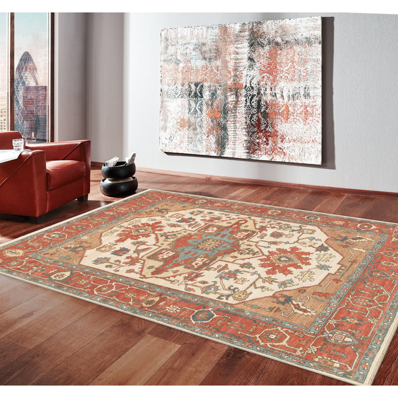 Serapi Hand Knotted Wool Oriental Area Rug in Ivory / Rust, Rectangle 7'9" x 10'