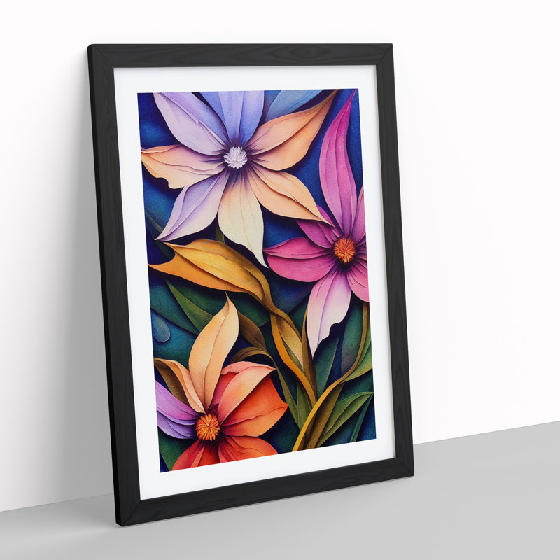 Colourful Flowers No.2 - Wall Art, Black Framed, 66cm H x 48cm W x 2cm D, White