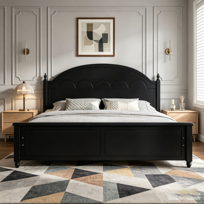 Queen Size Wooden Bed Frame with Arched Headboard