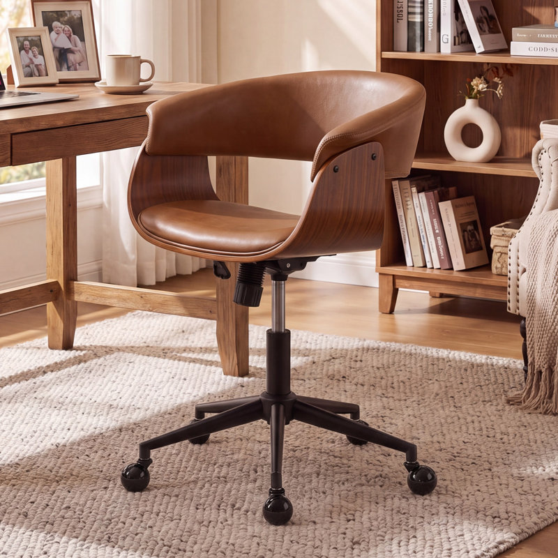 Chaise de bureau pivotante réglable, Cuir brun