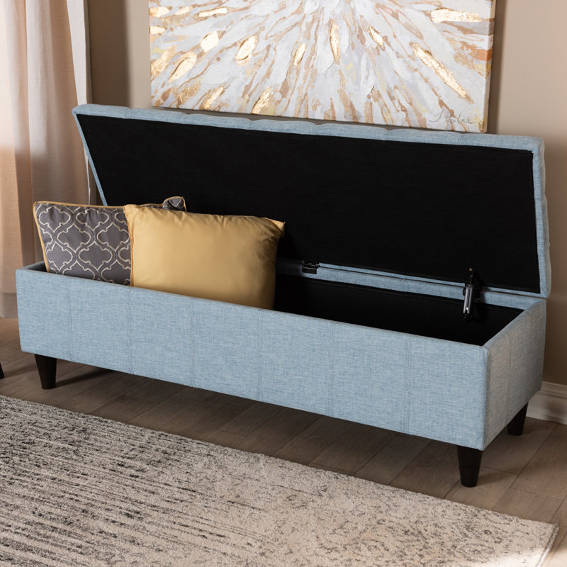 Light Blue Button-Tufted Upholstered Storage Ottoman Bench