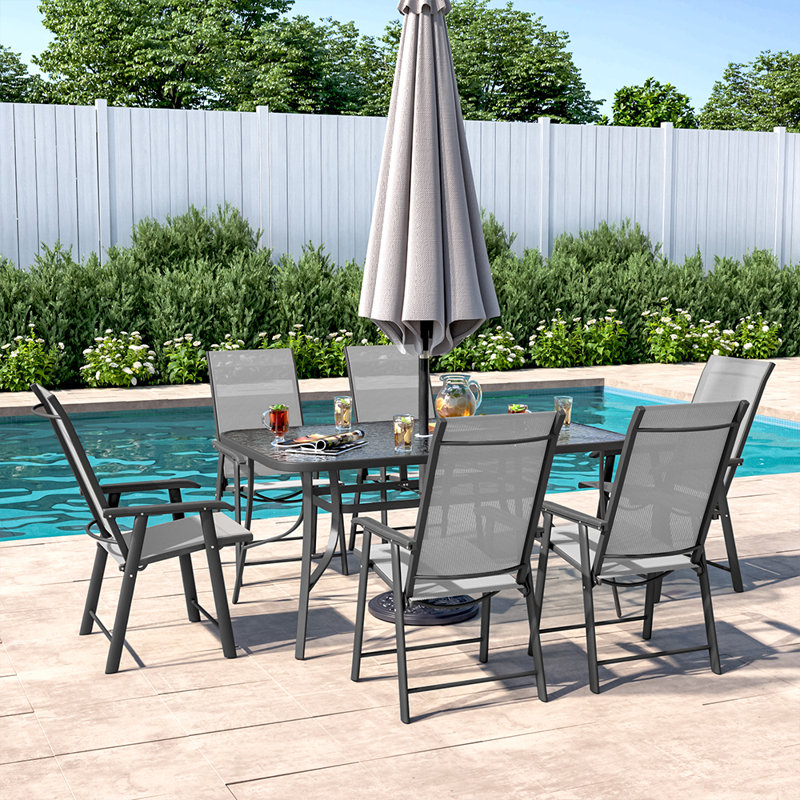 Karna 6 - Person Patio Dining Set with, 150cm, Black