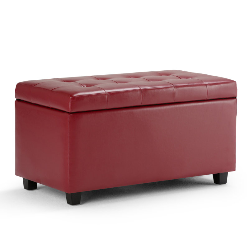 Cosmopolitan 34"W Upholstered Vegan Leather Transitional Rectangular Lift-Up Storage Ottoman Bench with Hidden Storage, Red