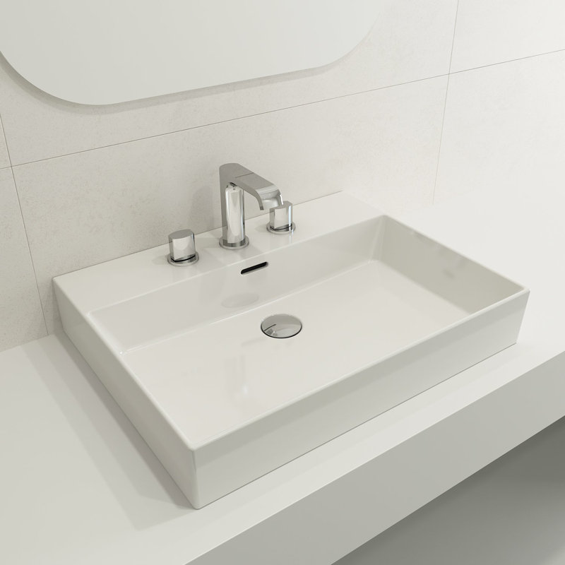 Milano 23.82'' L Bathroom Sink, White, 8" Widespread