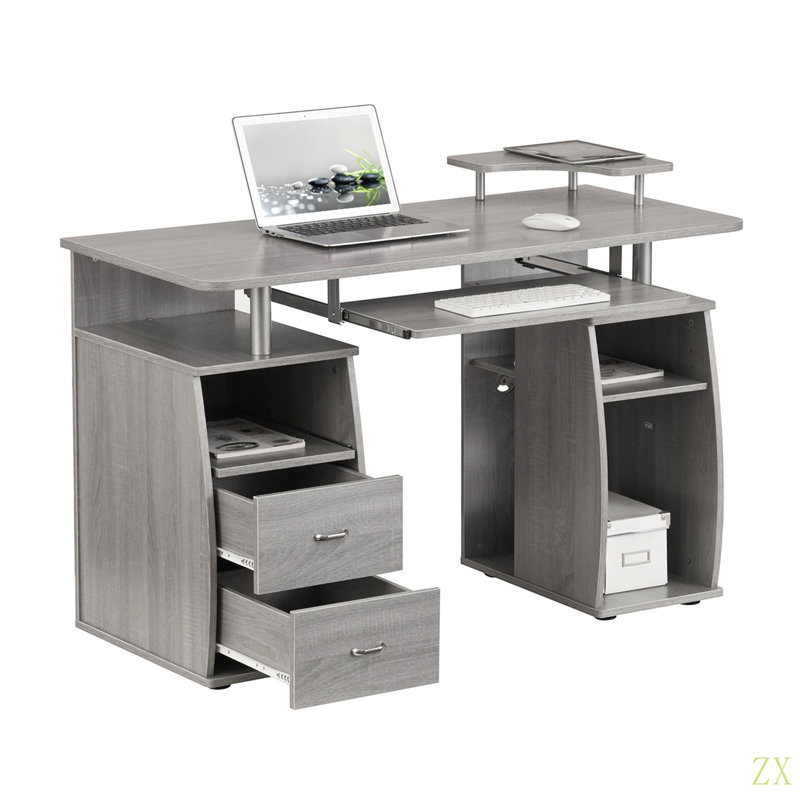 Bureau d'ordinateur complet avec rangement, Gris