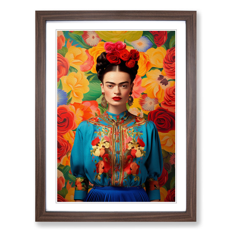 Frida Kahlo Colour Field - Framed Print, 46cm H x 34cm W, Walnut Framed