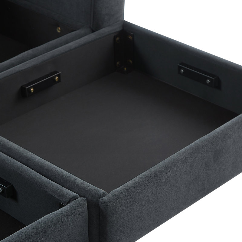 Canapé modulaire en forme de L noir avec rangement caché sous les sièges, mobile pour les invités et la détente, rangement latéral, coussins confortables, six coussins moelleux pour la maison, détente de 83 po, poches, courbes ergonomiques,