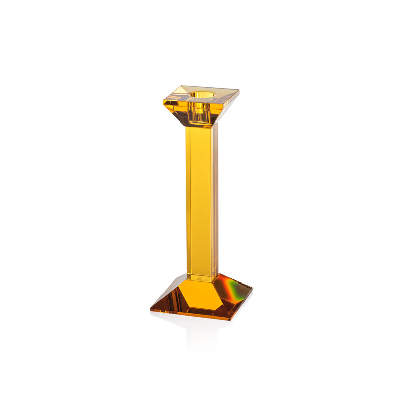 Carmac Colored Crystal Glass Taper Candle Holder, Amber