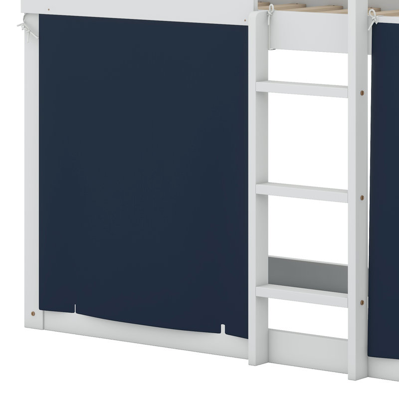 Bunk Wood House Bed With Tent, Blue, Twin Over Twin