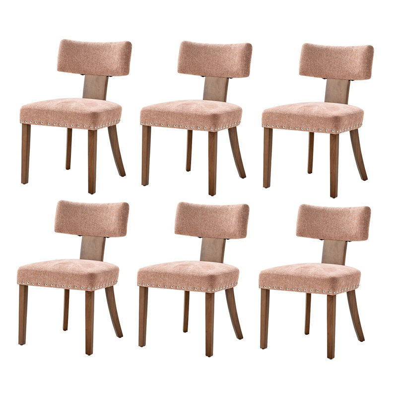 Chaise de salle à manger Dooey l 20,5 po Mid-Century moderne en polyester avec garniture cloutée (ensemble de 6), 6, Corail