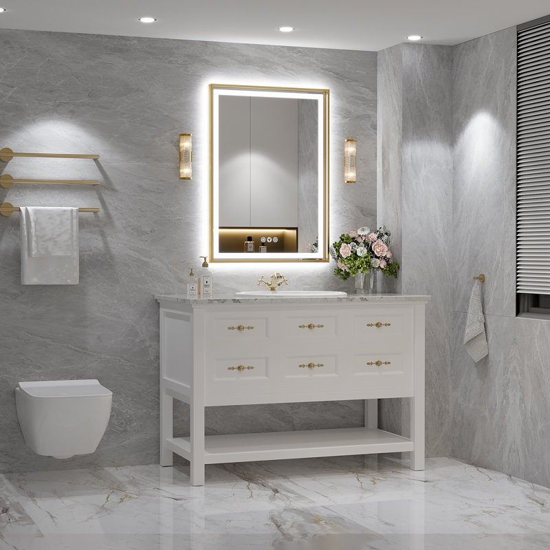 Miroir de salle de bain super lumineux, 32 po x 24 po, Doré