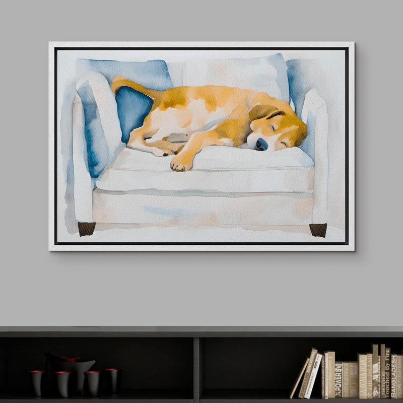 "Cozy Beagle endormi sur un canapé", Blanc, H 24 po x l 36 po