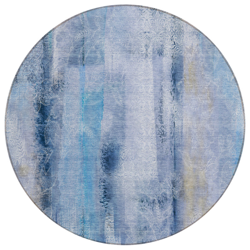 Tapis d'intérieur rond 8 po rond bleu antidérapant lavable