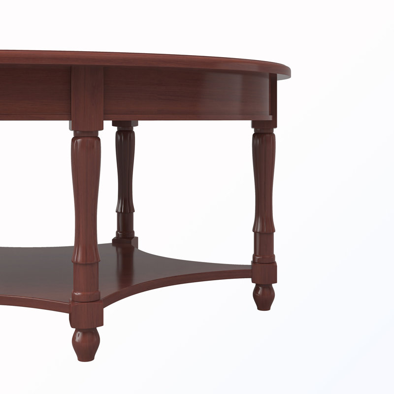 Table basse ovale avec tiroirs et tablettes, Cerisier