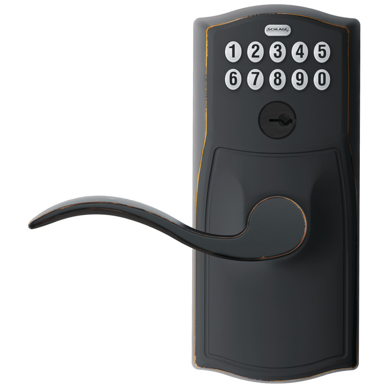 Accent Keypad Lever with Camelot Trim, Aged Bronze, Yes, Reversible