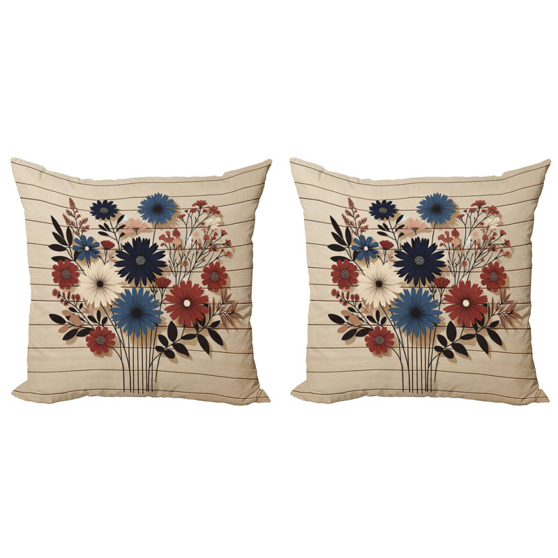 Night Blue Ruby and Champagne Floral Microfiber Reversible Throw Pillow Covers, Set of 2