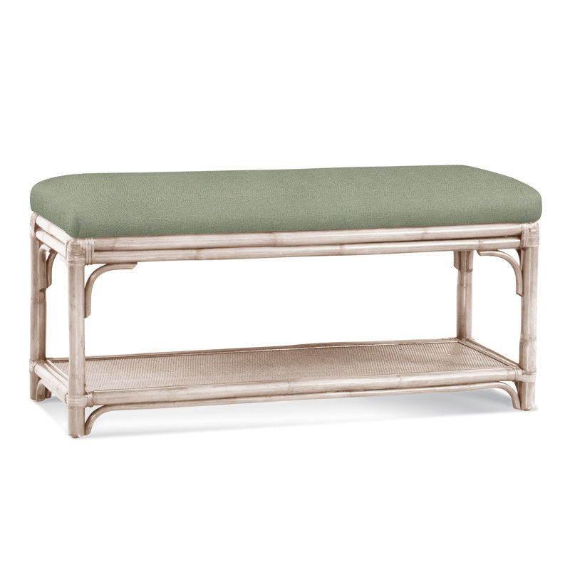 Banc de rangement en osier Summer Retreat, Bisque, Tissu vert performance 0851-54