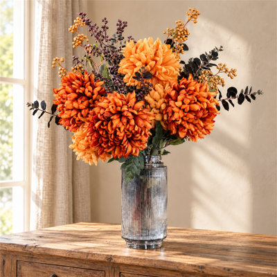 65 cm H Artificial Faux Floral in Glass Vase