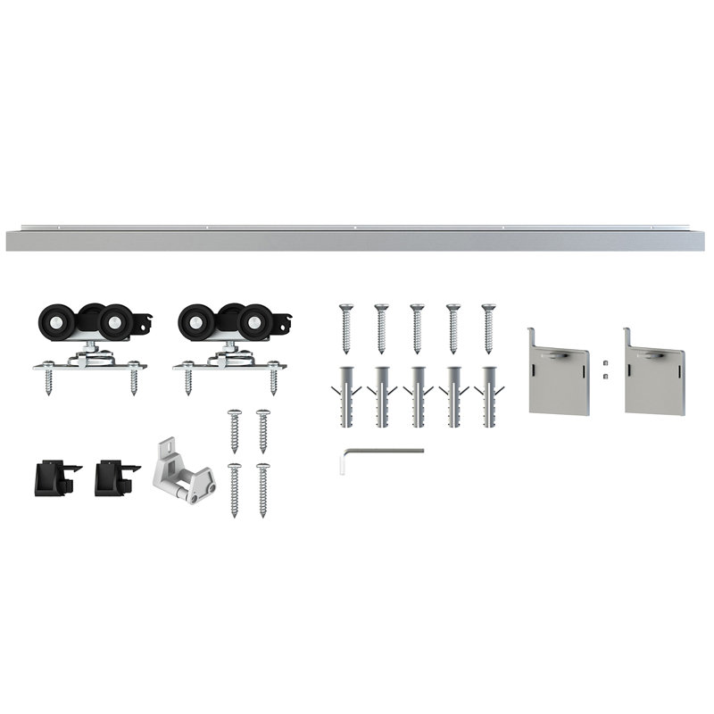 Silver Aluminum Single Door Barn Door Hardware Kit Standard Single