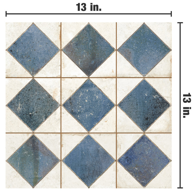 Kings Arles 13 In. X 13 In. Ceramic Floor And Wall Tile, Blue/Beige