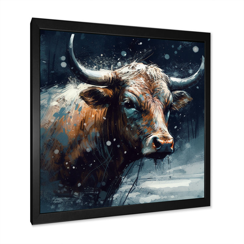 Vache dans la neige II - impression, Cadre photo noir, H 16 po x l 16 po x P 1 po