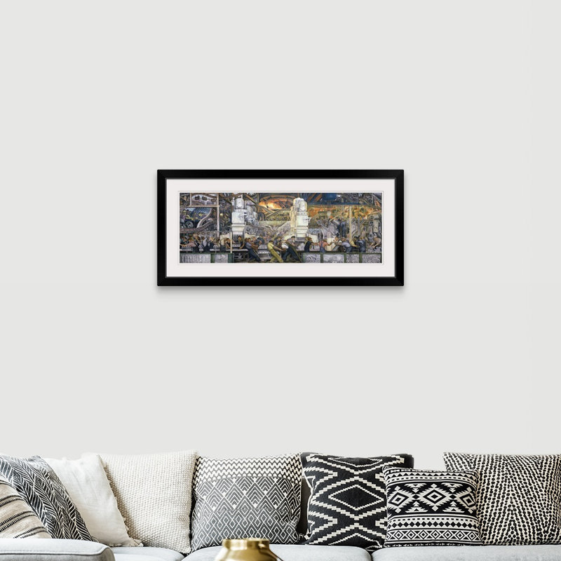 «Detroit Industry, North Wall, 1932-33» par Diego Rivera - reproduction d'art, Cadre noir, H 22 po x l 44 po x P 1 po