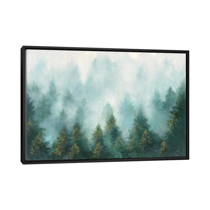 "Misty Forest" par Julia Purvis, reproduction d’art, H 40 po x l 60 po x 1,5 po, Toile avec cadre noir, Pas de tapis