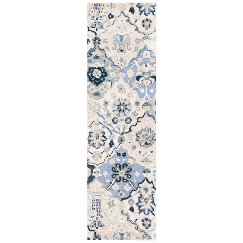 Tapis gris / ivoire / bleu en laine touffeté à la main Taumsauk, Rectangle 2 pi x 3 pi