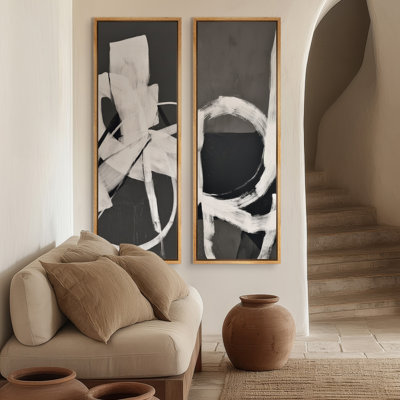 Modern Black & White Abstract Line Composition Graphic Wall Art – Set of 2 Framed Wall Art Print on Canvas 60"x20"x2pcs, 60"x30"x2pcs