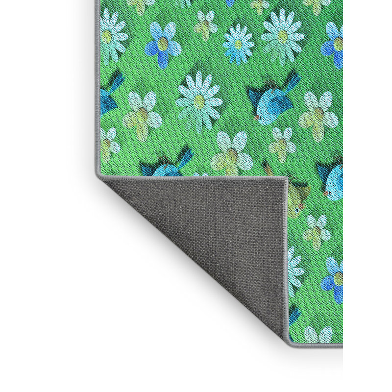 Tapis vert à motif floral, Rectangle 7 pi x 9 pi