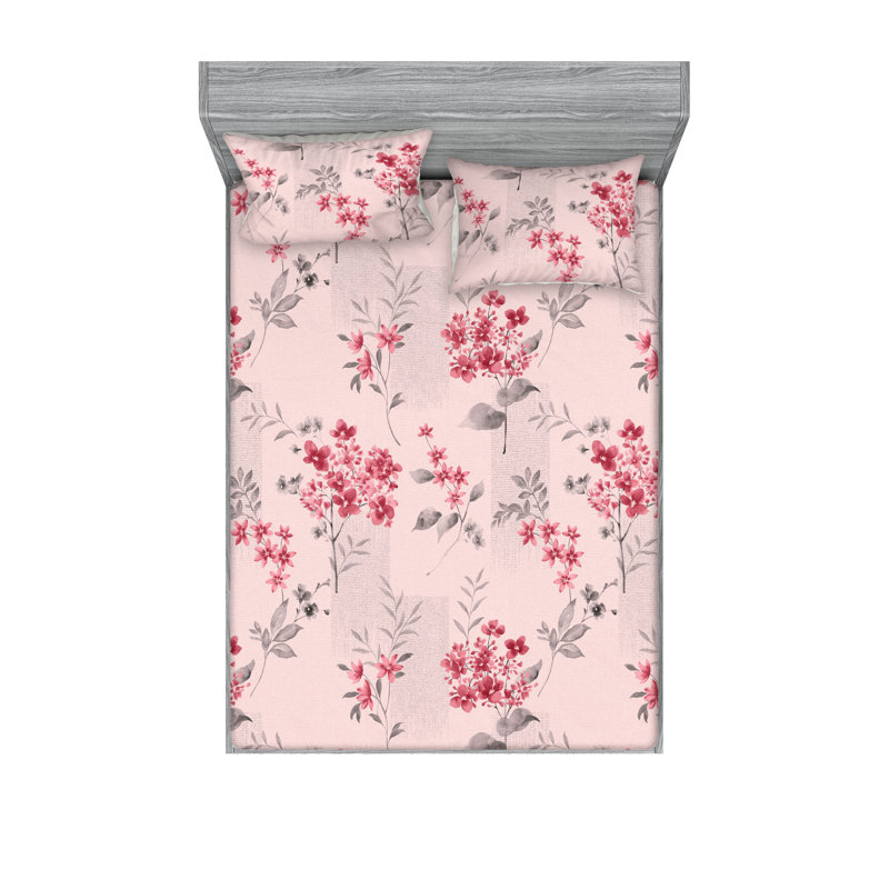 Drap-housse et taies décoratives 3 pièces Ambesonne, Bourgogne, rose pastel / floral