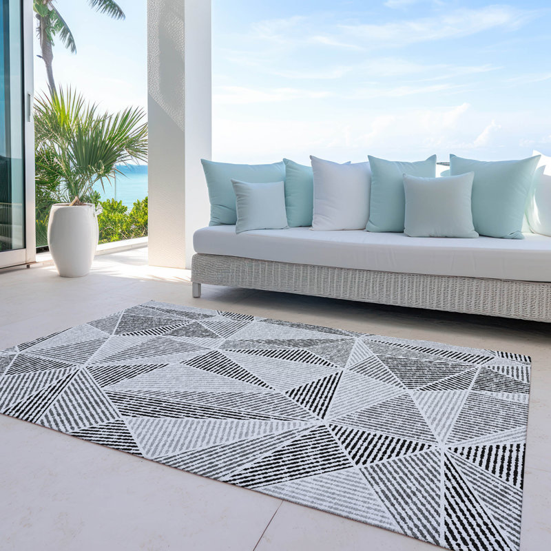 Tapis intérieur / extérieur en polyester tissé à la machine Itzayana, Rectangle de 10 pi x 14 pi