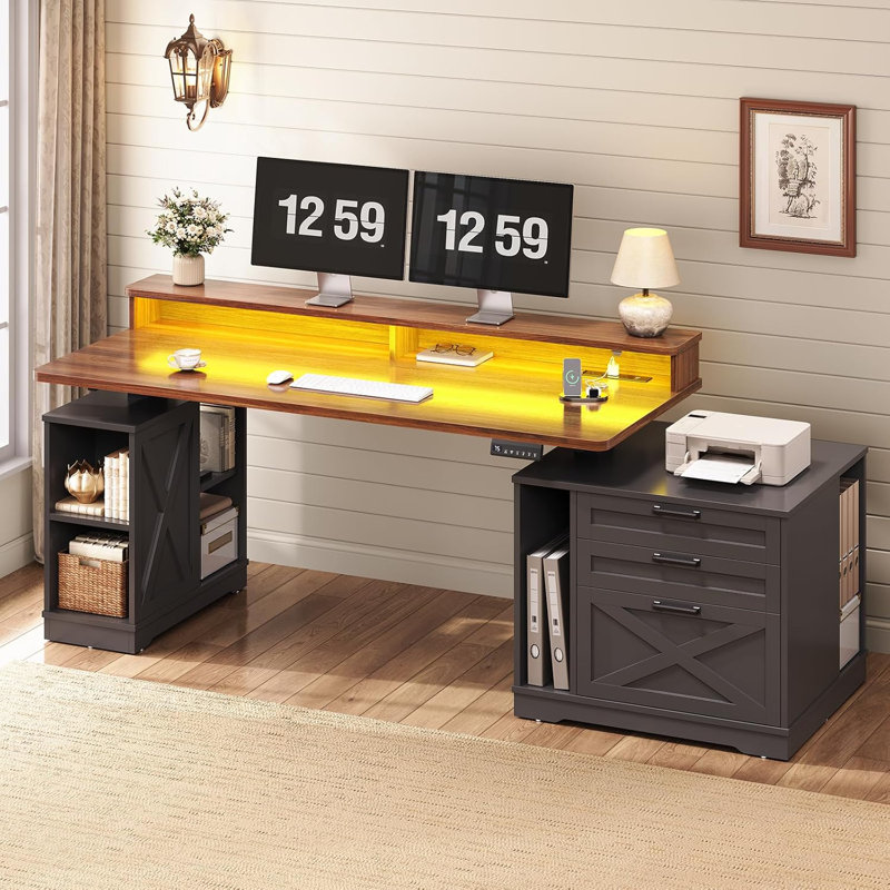 Bureau debout électrique Farmhouse, bureau d'ordinateur réglable de 55 po de largeur, Noir