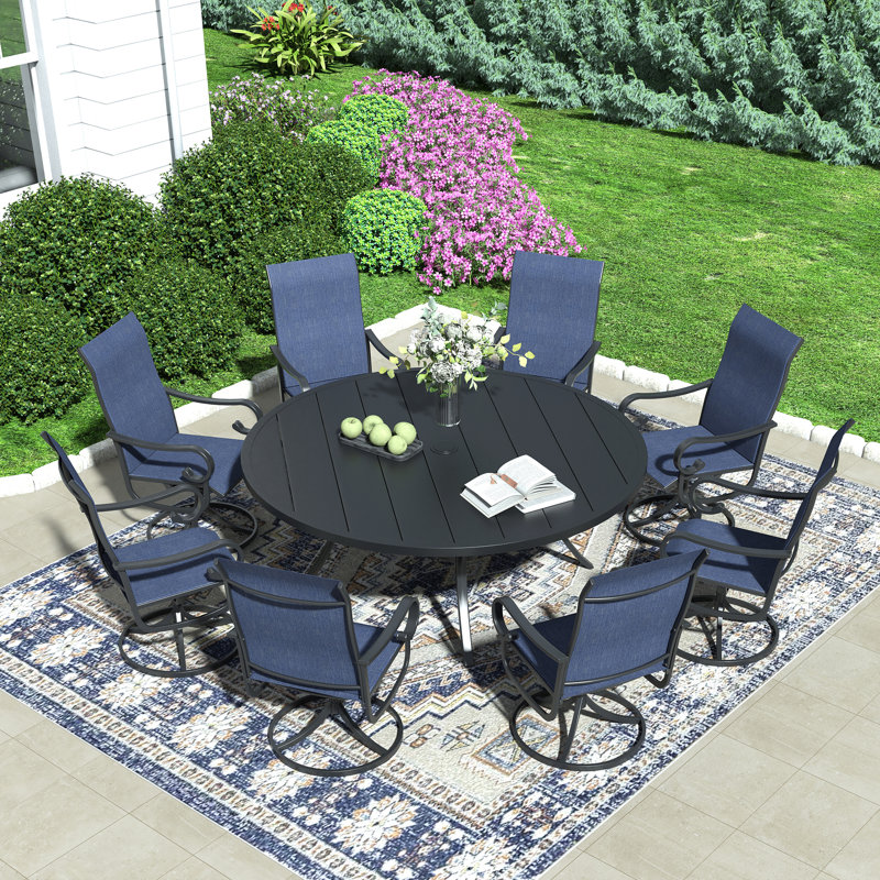 Patio Dining Set, Navy/Black