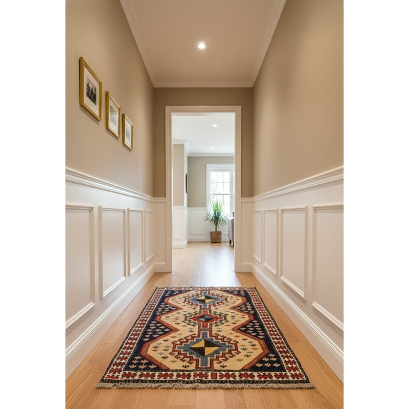 Tapis décoratif en laine noué à la main de conception unique 3 pi 10 po x 6 pi 6 po noué à la main new age antoinio
